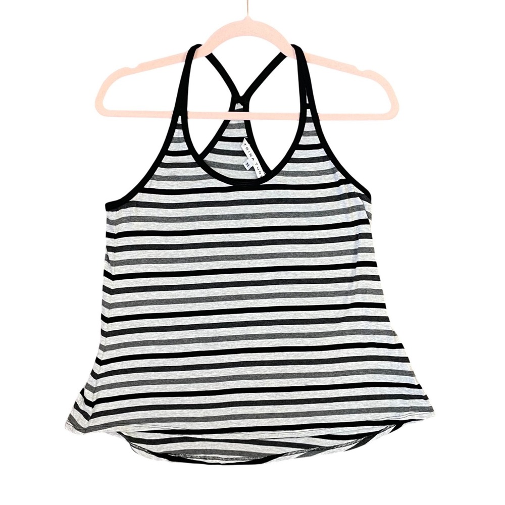 Trina Turk Womens Gray Black Striped Racerback Tank Top Size M 146800 Made USA